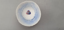 Load image into Gallery viewer, Small snow white vessel made from English fine bone china with blue glass dust and venitian millefiori glass- one of a kind