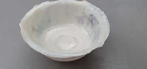 Miniature white vessel with glossy glaze interior made from English fine bone china - one off