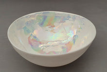 Load image into Gallery viewer, Stoneware English fine bone china vessel with mother of pearl luster interior - iridescent - rainbow