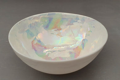Stoneware English fine bone china vessel with mother of pearl luster interior - iridescent - rainbow