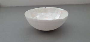 Stoneware English fine bone china vessel with mother of pearl luster interior and pink - iridescent - rainbow
