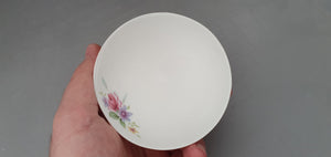 Porcelain white bowl. Stoneware fine bone china bowl with a vintage flower illustration - illustrated ceramics - ring dish - ring holder