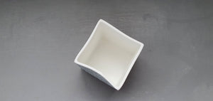 Small snow white cube made from English fine bone china and mat cracking glaze with micro crystals - geometric decor