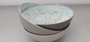 Porcelain bowl. Stoneware Parian porcelain bowl in 3 shades of grey with mat interior and crystals.