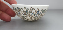 Load image into Gallery viewer, Porcelain vessel. Fine bone china small stoneware vessel with blue accents. one off piece