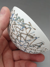 Load image into Gallery viewer, Porcelain vessel. Fine bone china small stoneware vessel with blue accents. one off piece