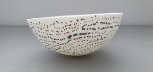Porcelain vessel. Fine bone china small stoneware vessel with blue and brown accents. one off piece