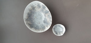 Set of 2 English fine bone china nesting stoneware bowls with unique interior texture