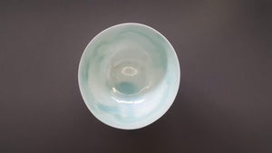 Stoneware English fine bone china vessel with blue mother of pearl luster interior - iridescent - rainbow