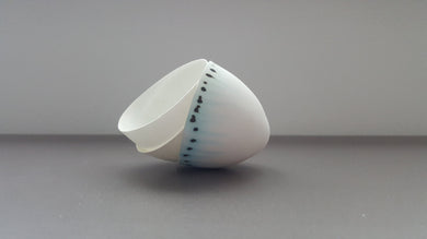 Small porcelain vessel. Fine bone china small stoneware vessel with turquoise accents.