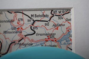 Square white box frame with vintage Italian map (mixed media). ''The Italian Job''.