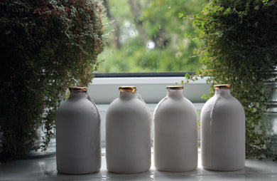 English fine bone china medium bottle with real gold - apothecary bottle - bud vase