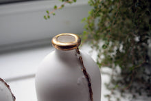 Load image into Gallery viewer, White and gold bottle. English fine bone china medium bottle with real gold - bud vase