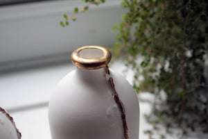 White and gold bottle. English fine bone china medium bottle with real gold - bud vase