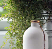 Load image into Gallery viewer, White and gold bottle. English fine bone china medium bottle with real gold - bud vase