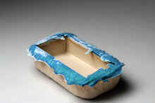 Load image into Gallery viewer, White stoneware clay container with turquoise rim