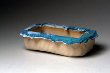 Load image into Gallery viewer, White stoneware clay container with turquoise rim