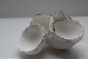 Walnut shells from stoneware fine bone china and real gold and copper finish, stoneware porcelain