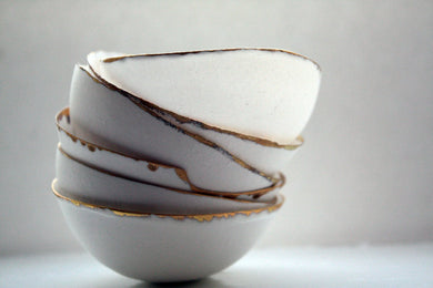 Fine bone china small stoneware bowl with real gold, white porcelain bowl,