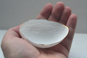 Big walnut shells from stoneware fine bone china and real gold - ring dish - ring holder