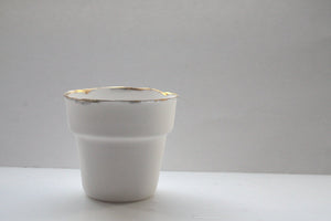 White and gold finish pot. Small English fine bone china planter with real gold rim - outdoor decor