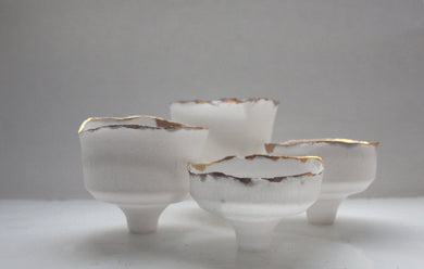 Japanese inspired small ornamental cup handmade from English fine bone china with a real gold rim
