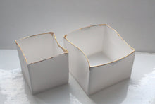 Load image into Gallery viewer, Pure white cube set made from English fine bone china and real gold rims - geometric decor