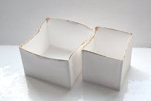 Load image into Gallery viewer, Pure white cube set made from English fine bone china and real gold rims - geometric decor