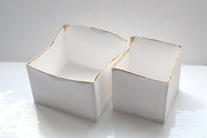 Pure white cube set made from English fine bone china and real gold rims - geometric decor