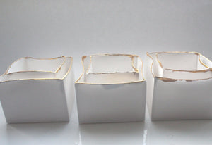 Pure white cube set made from English fine bone china and real gold rims - geometric decor