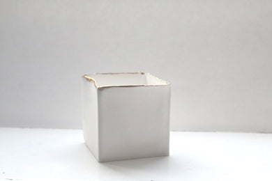 Small snow white cube made from English fine bone china and real gold rims - geometric decor