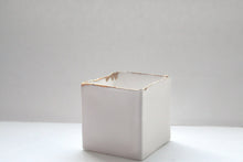 Load image into Gallery viewer, Small snow white cube made from English fine bone china and real gold rims - geometric decor
