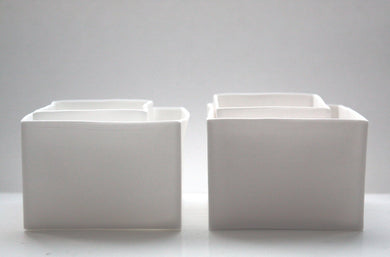 Snow white cube set of 2 made from English fine bone china - geometric decor