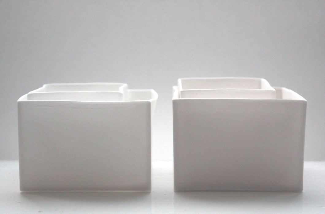 Snow white cube set of 2 made from English fine bone china - geometric decor