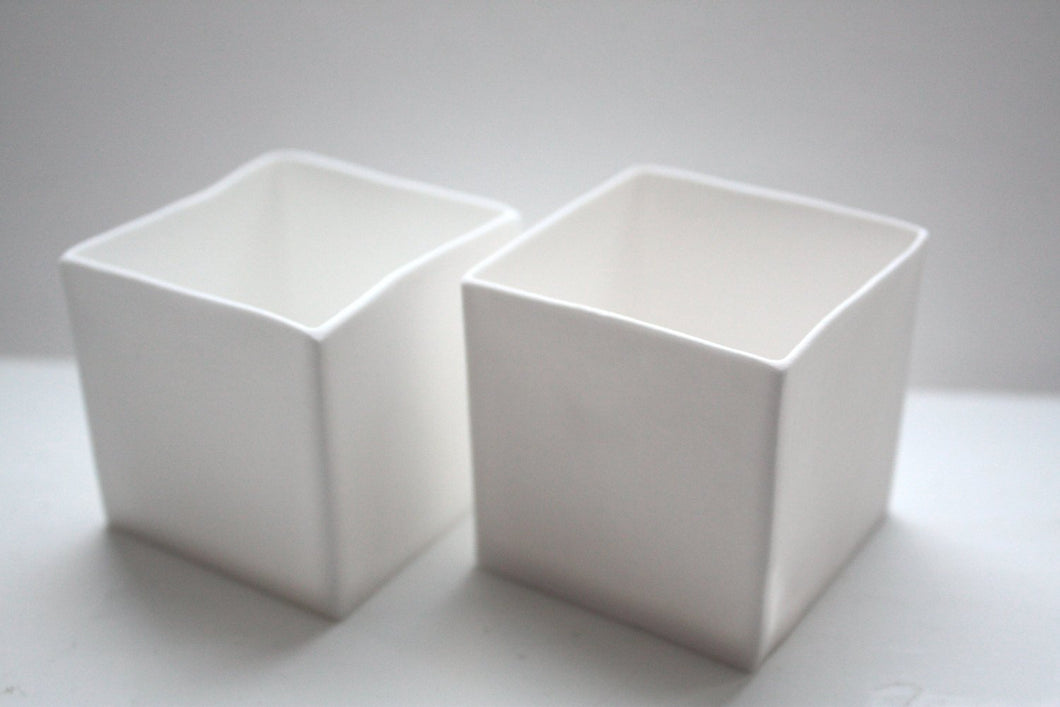Small snow white cube made from English fine bone china - geometric decor