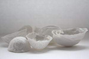 Walnut shells made from stoneware fine bone china with a mother of pearl interior - iridescent