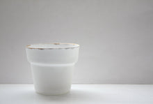 Load image into Gallery viewer, Gold and white pot. Pure white fine bone china planter with matt gold rim - outdoor decor