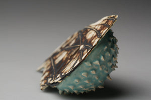 Abstract ceramic sculpture vessel with unique texture - mini solar