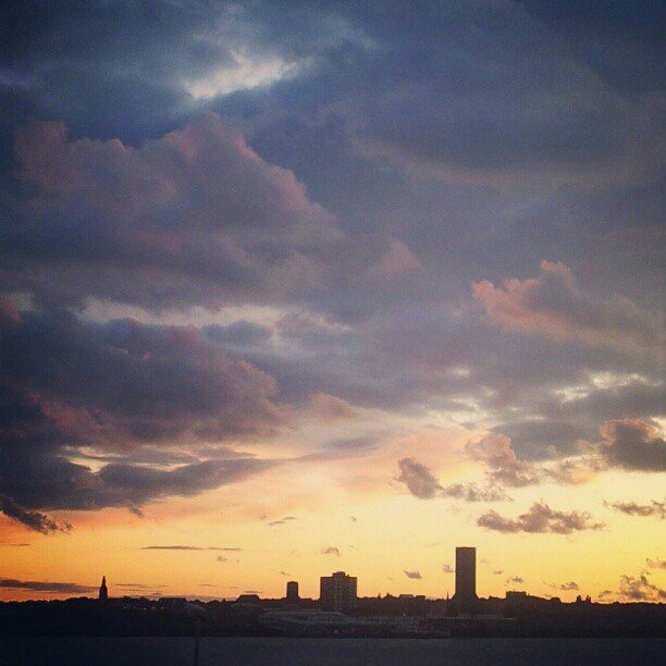 Landscape miniature photography - Cloudy sunset over Liverpool docklands