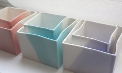 Cube set of 2 made from English fine bone china  in 4 pastel colors - geometric decor