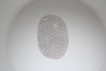 Load image into Gallery viewer, Stoneware fine bone china container or tealight holder with a grey fingerprint. Illustrated ceramics