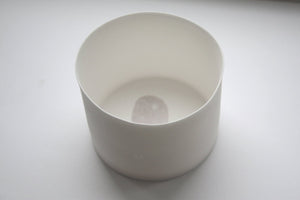 Stoneware fine bone china container or tealight holder with a grey fingerprint. Illustrated ceramics