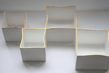 Load image into Gallery viewer, Pure white cube set made from fine bone china and real gold mat rims - geometric decor
