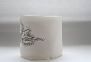 Hurricane lantern. Up with the clouds - Fine  bone china tea light holder with cloud illustration.