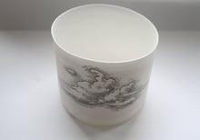 Load image into Gallery viewer, Hurricane lantern. Up with the clouds - Fine  bone china tea light holder with cloud illustration.