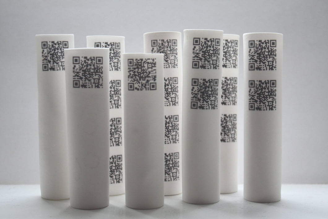 Tube vase made from English fine bone china with QR codes - bud vase