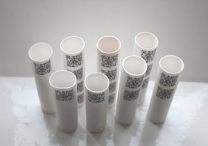 Tube vase made from English fine bone china with QR codes - bud vase