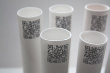 Load image into Gallery viewer, Tube vase made from English fine bone china with QR codes - bud vase