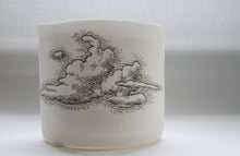 Load image into Gallery viewer, Hurricane lantern. Up with the clouds - Fine  bone china tea light holder with cloud illustration.