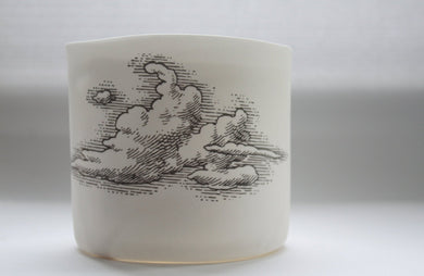 Hurricane lantern. Up with the clouds - Fine  bone china tea light holder with cloud illustration.